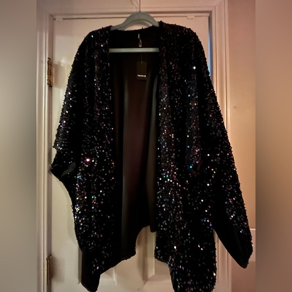 Torrid Sequin Ruana Jacket Shawl Wrap
Kimono Black One Size Fits All - Picture 4 of 4